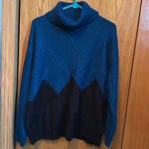 Vera Wang Blue and Black Turtleneck Sweater